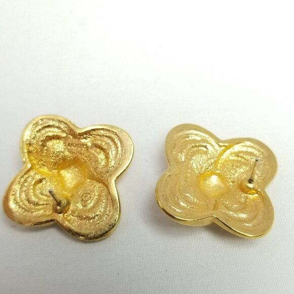 Vintage Avon Gold Tone Knot Design X Shape Stud Earrings, 80s 90s Style - Picture 3 of 7